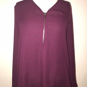 Flowy Maroon Zip-Up top